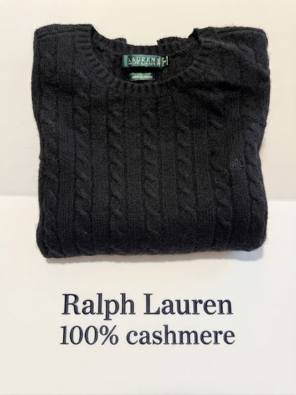 Lauren Ralph Lauren Women’s Black 100%Cashmere Cable-Knit Crewneck Sweater 1X